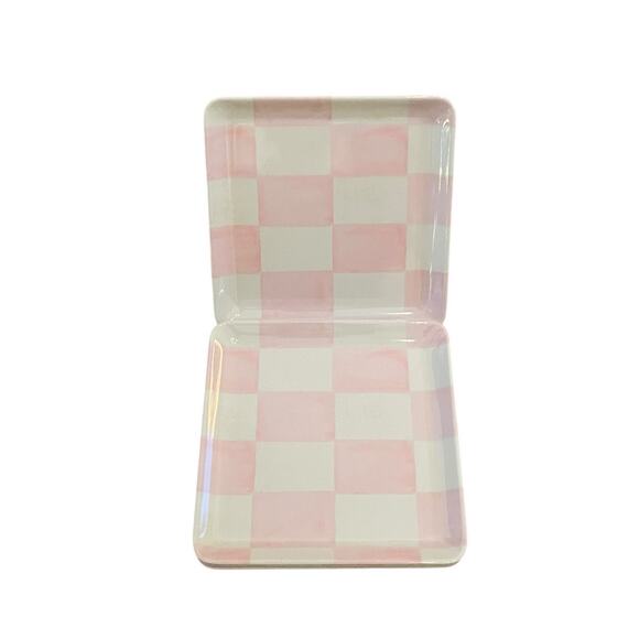 Pink & White Checkered Melamine Appetizer Dessert Plates 6in Square NEW - Picture 2 of 11